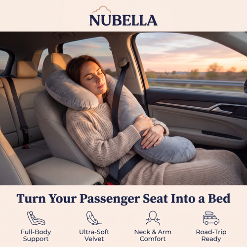 Nubella CloudRide passenger pillow – turn your passenger seat into a bed
